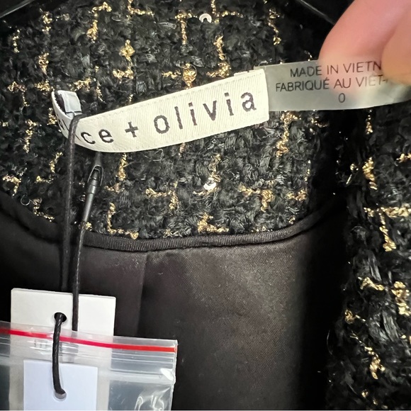 NWT Alice + Olivia Shan Tweed Chain Trim Blazer Jacket Black Metallic Size 0 - Picture 14 of 16